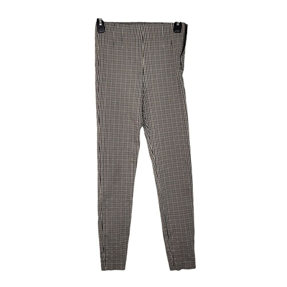 Zara XS Gingham Checkered Side Zip Leggings Stretch Pants Trousers